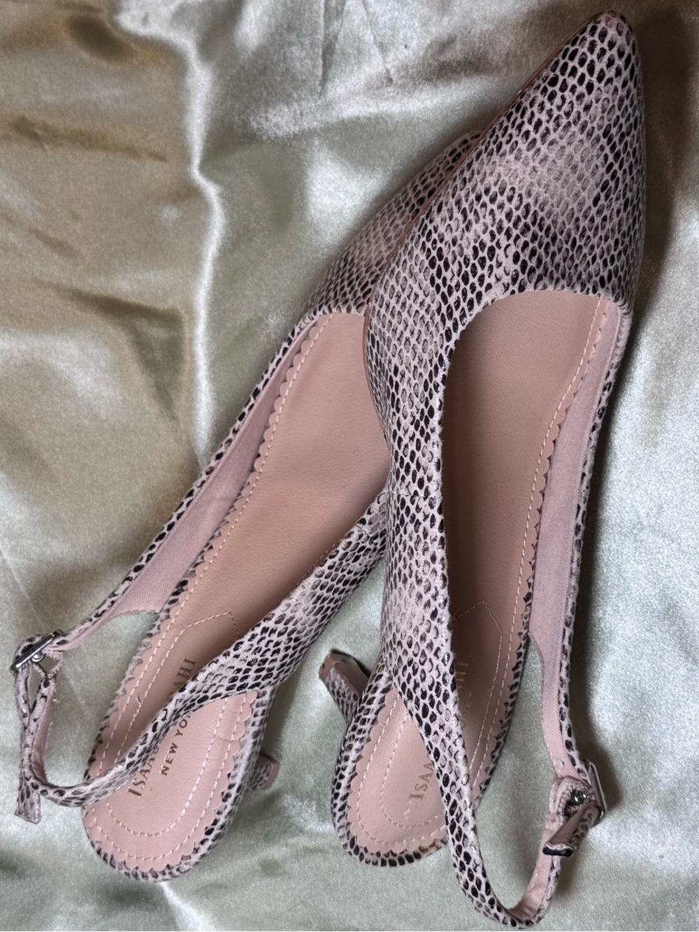 Isaac Mizrahi Taupe Snakeskin Slingback Kitten Heels size 7.5 - Picture 5 of 10